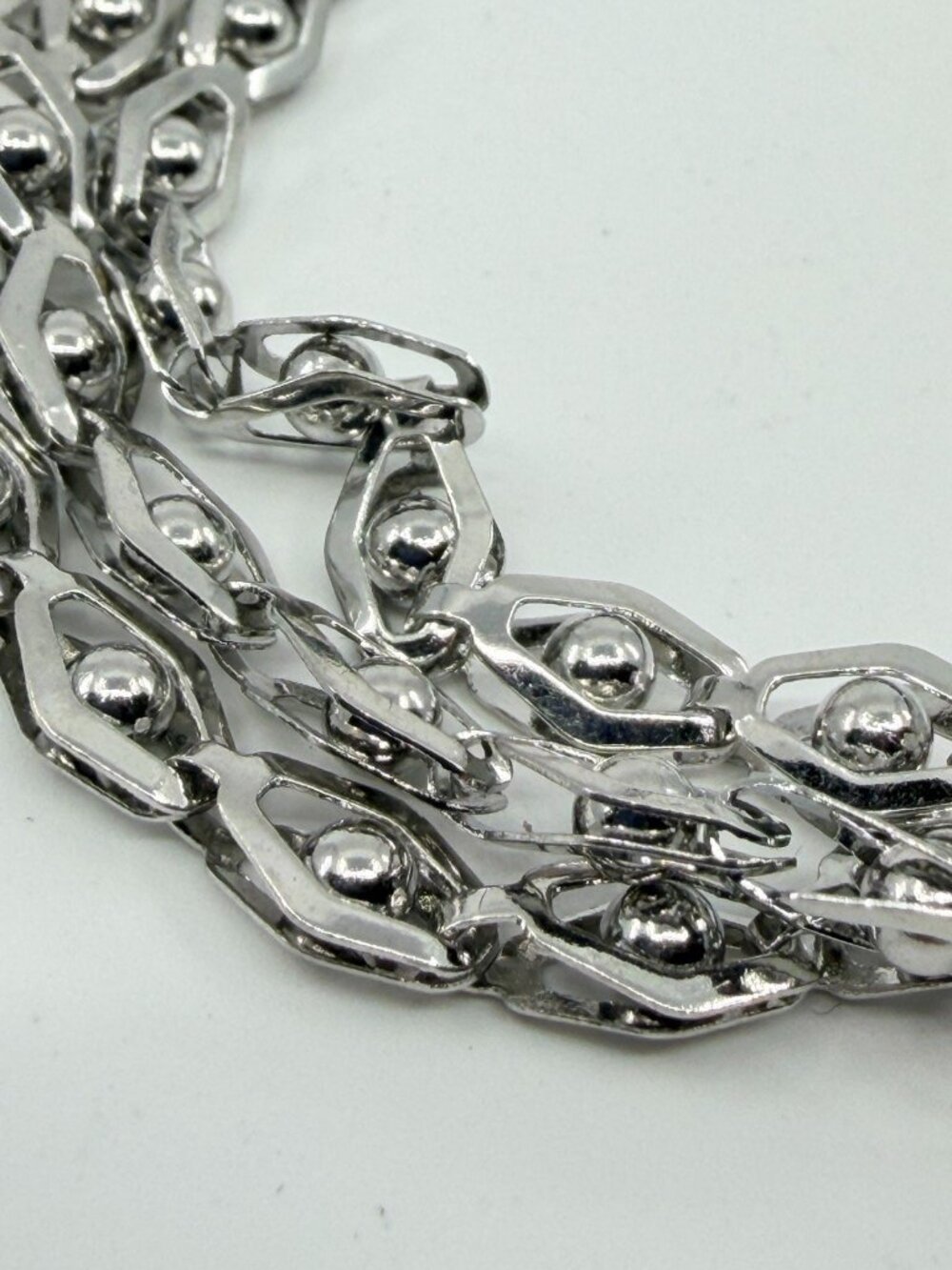 Silver Tone Geometric Multi-Row Chain Bracelet - Boho Statement Jewelry - Picture 5 of 11